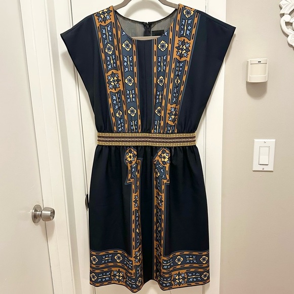 Anna Sui Oriental Pattern Black Dress 8 Cinched Waist Knee Length Fun Party Date - Picture 3 of 9